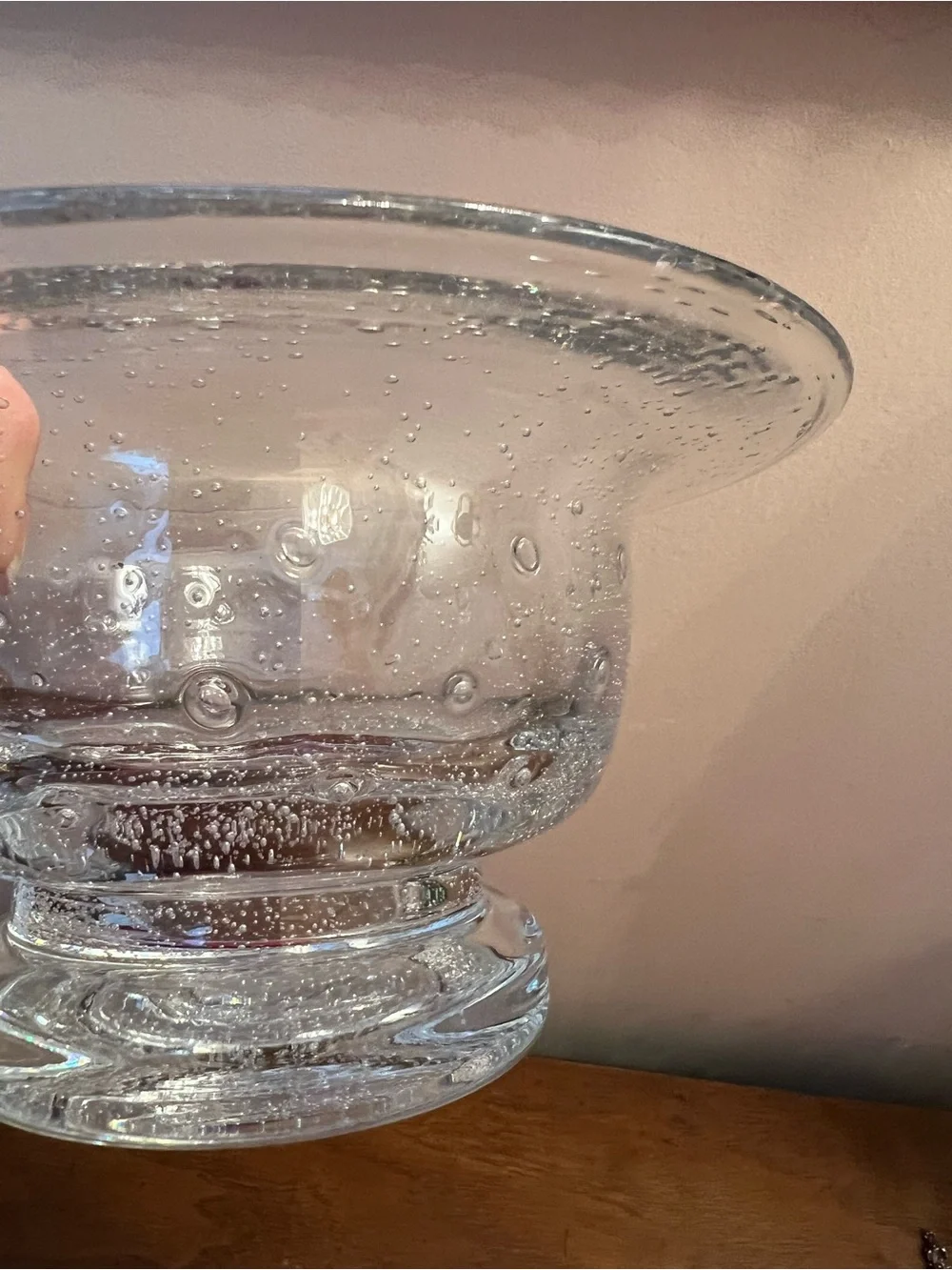 Southern Living Home Clear Bubble Hand Blown Glass Footed Centerpiece Bowl